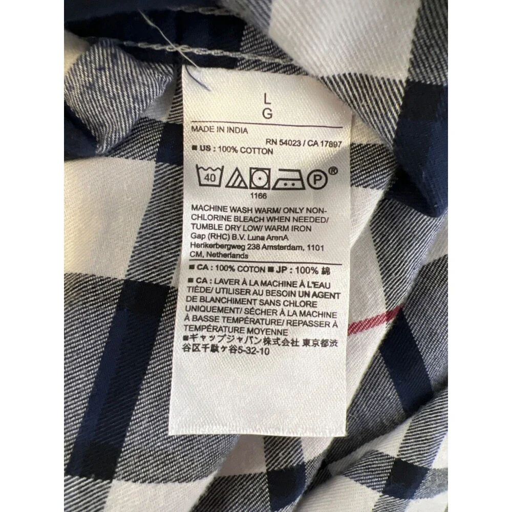 Banana Republic Men's White/Blue Plaid Untucked Long Sleeve Button Up Shirt - L